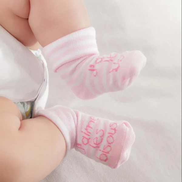 Chaussettes - J'aime les bisous -Rose - Trois Kilos Sept