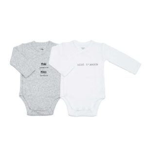 Lot de 2 bodies bébé manches longues Mini personne Maxi bonheur - Trois kilos sept