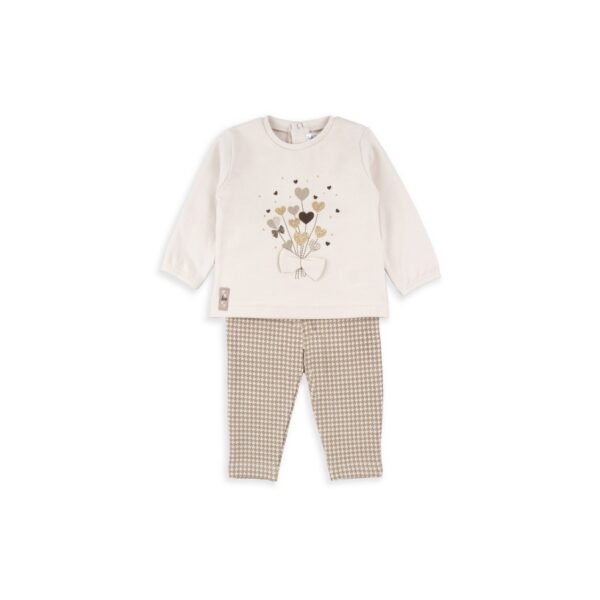 ens pantalon sweat 251028 Ensemble sweat beige coeur-pantalon vichy Babybol 251 028