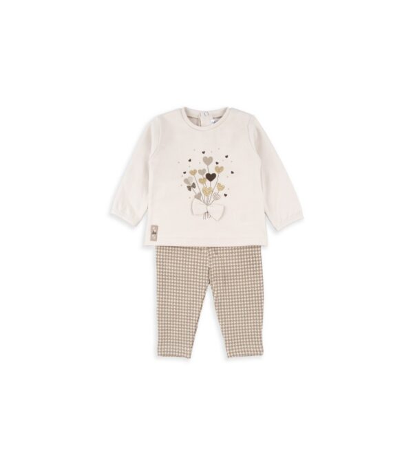 Ensemble sweat beige coeur-pantalon vichy Babybol 251 028
