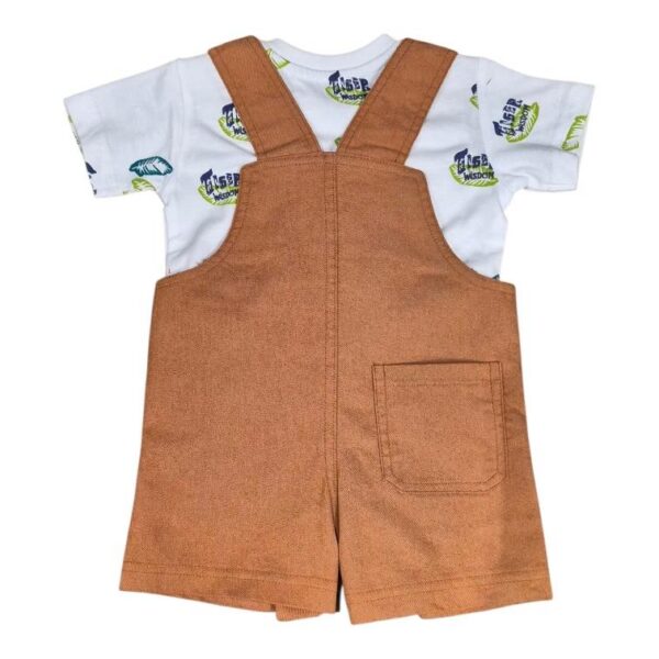 Ensemble salopette courte marron et tshirt blanc avec motifs - Babybol