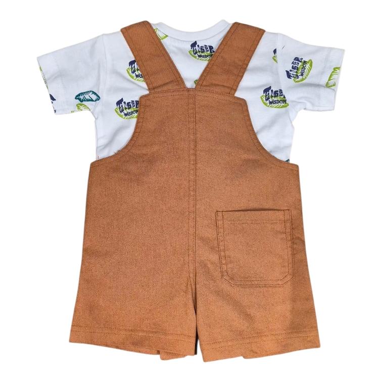 Ensemble salopette courte marron et tshirt blanc avec motifs - Babybol – Image 2