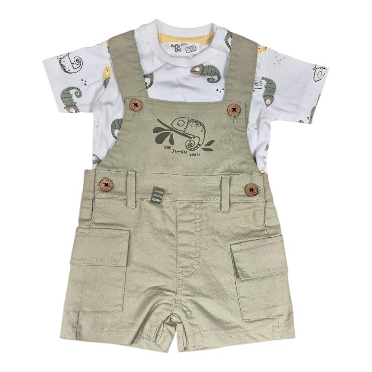 Ensemble Salopette vert amande et Tshirt manches courtes caméléon - Babybol