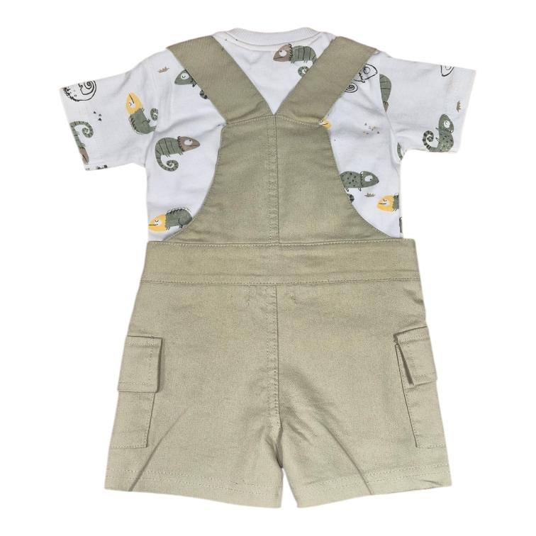 Ensemble Salopette vert amande et Tshirt manches courtes caméléon - Babybol – Image 2