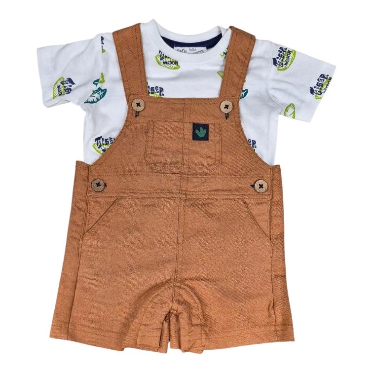 Ensemble salopette courte marron et tshirt blanc avec motifs - Babybol