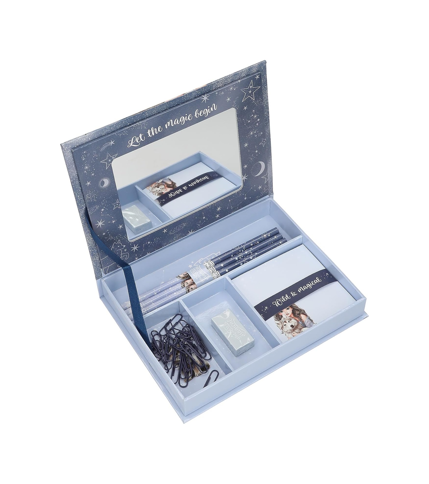 Boîte à papeterie bleu foncé, avec motif de loup et d'étoiles - Depesche 13224 TOPModel