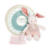 Lapin peluche écru avec mouchoir rose en coton BIO - 22 cm - Doudou & Compagnie