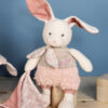Lapin peluche écru avec mouchoir rose en coton BIO - 22 cm - Doudou & Compagnie