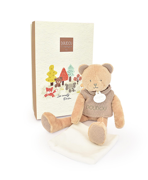 Doudou Ours marron avec mouchoir - Sweety - 25 cm - Doudou & Compagnie