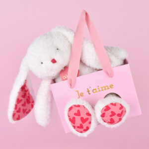 LAPIN JE T'AIME en sac cadeau - 25 cm - Doudou & Compagnie