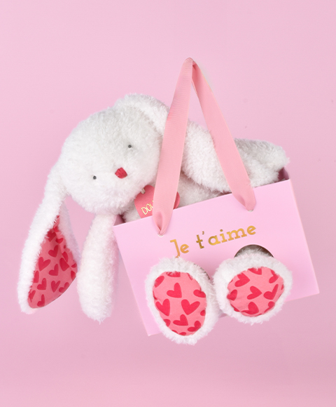 LAPIN JE T'AIME en sac cadeau - 25 cm - Doudou & Compagnie