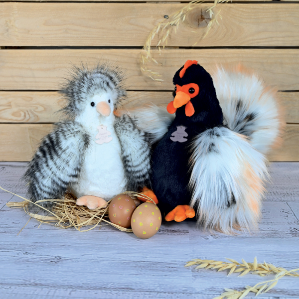 Peluche coq " Coq'rico" noir et blanc - 26 cm - Histoire d'Ours