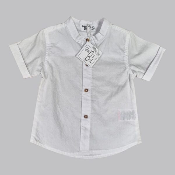 Ensemble bermuda rayé beige + Chemise manches courtes blanche Babybol