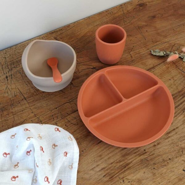 Set repas en silicone pour bébé - 4 pièces - Terre de sienne&Sable - Trois kilos sept