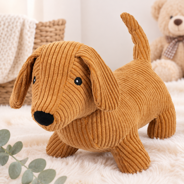 Peluche chien 36cm côtelé camel effet velours - WDK