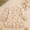 dos robe beige Robe bébé fleurie écrue - Manches longues et volants - Babybol