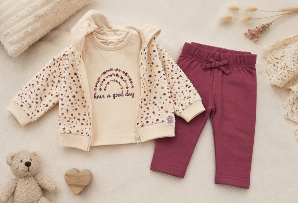 Ensemble bébé fille 3 pièces - veste sweat imprimée, t-shirt manches longues et pantalon Babybol