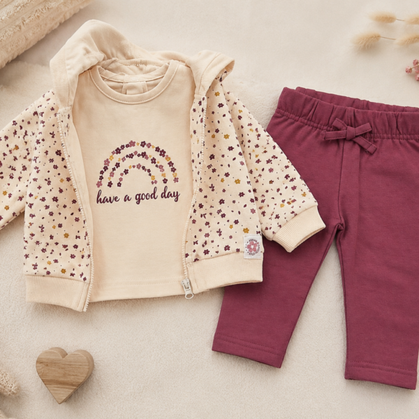 Ensemble bébé fille 3 pièces - veste sweat imprimée, t-shirt manches longues et pantalon Babybol