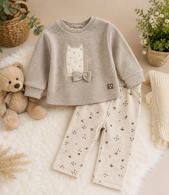 Ensemble bébé fille - Pull en maille et pantalon imprimé - Babybol