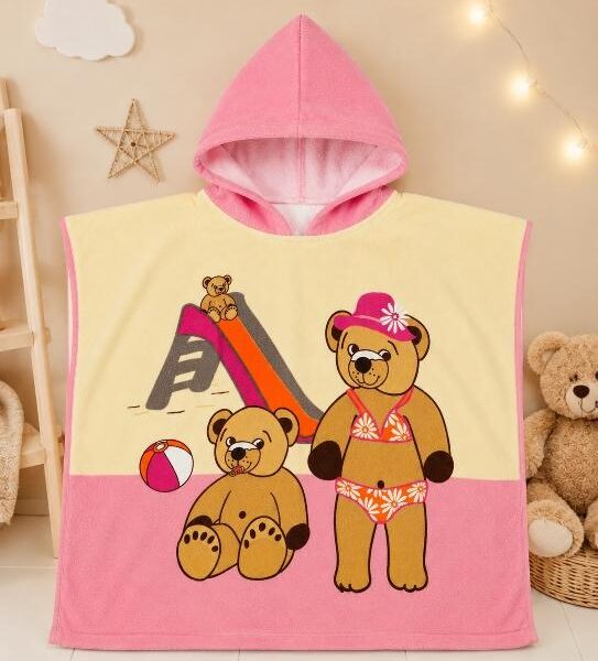 Poncho de bain bébé/enfant rose Nounours