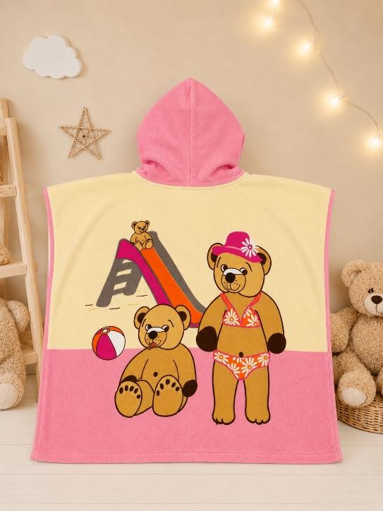 poncho nounours2 Poncho de bain bébé/enfant rose Nounours