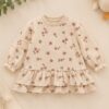 robe beige Robe bébé fleurie écrue - Manches longues et volants - Babybol