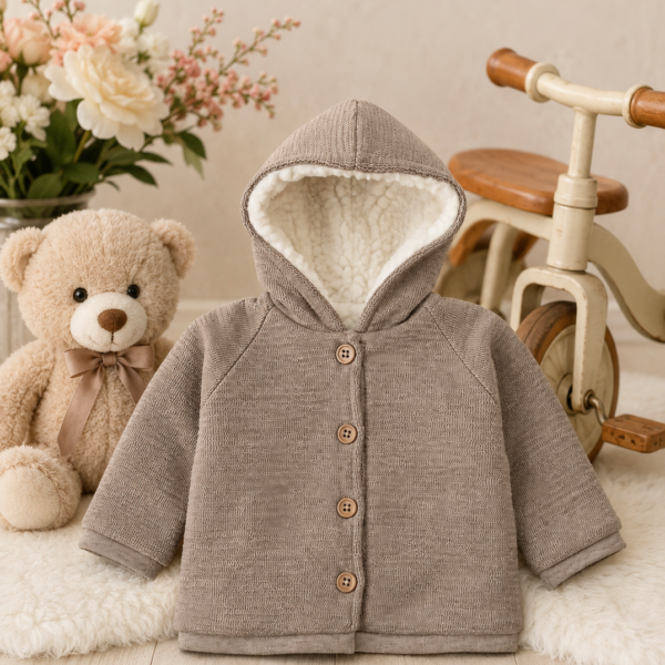 Veste à capuche bébé en maille taupe - Babybol
