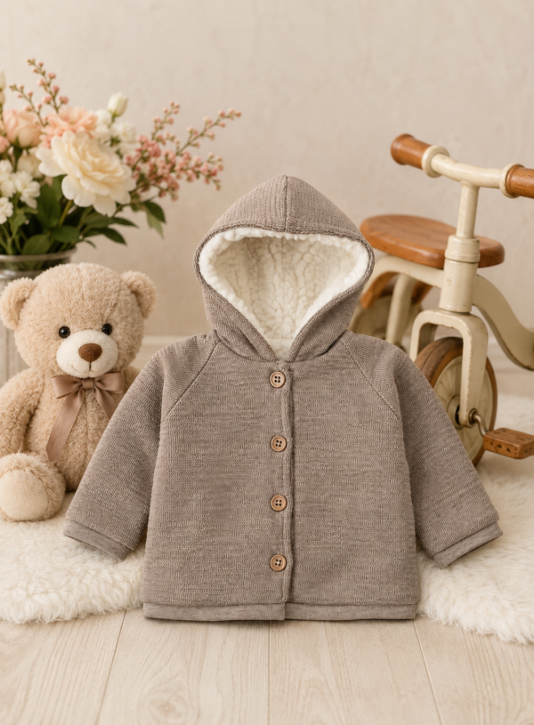 Veste à capuche bébé en maille taupe - Babybol
