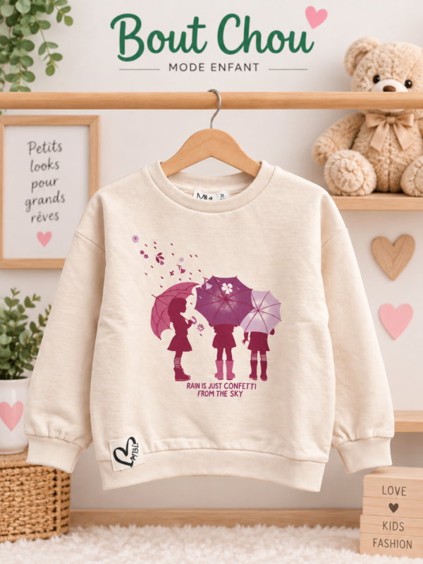 Sweat-shirt enfant écru « Rain is just confetti » - Babybol